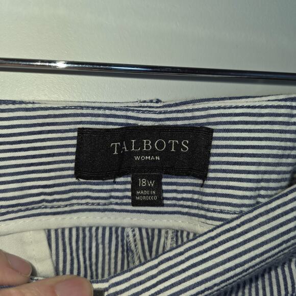 Talbots Womens 18W Pants White Blue Stripe Seersucker Heritage Crop Curvy - Picture 6 of 7